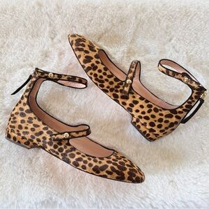J CREW 7 $228 Poppy Two-Strap Ballet Flats in Leopard Calf Hair 6.5 French Girl